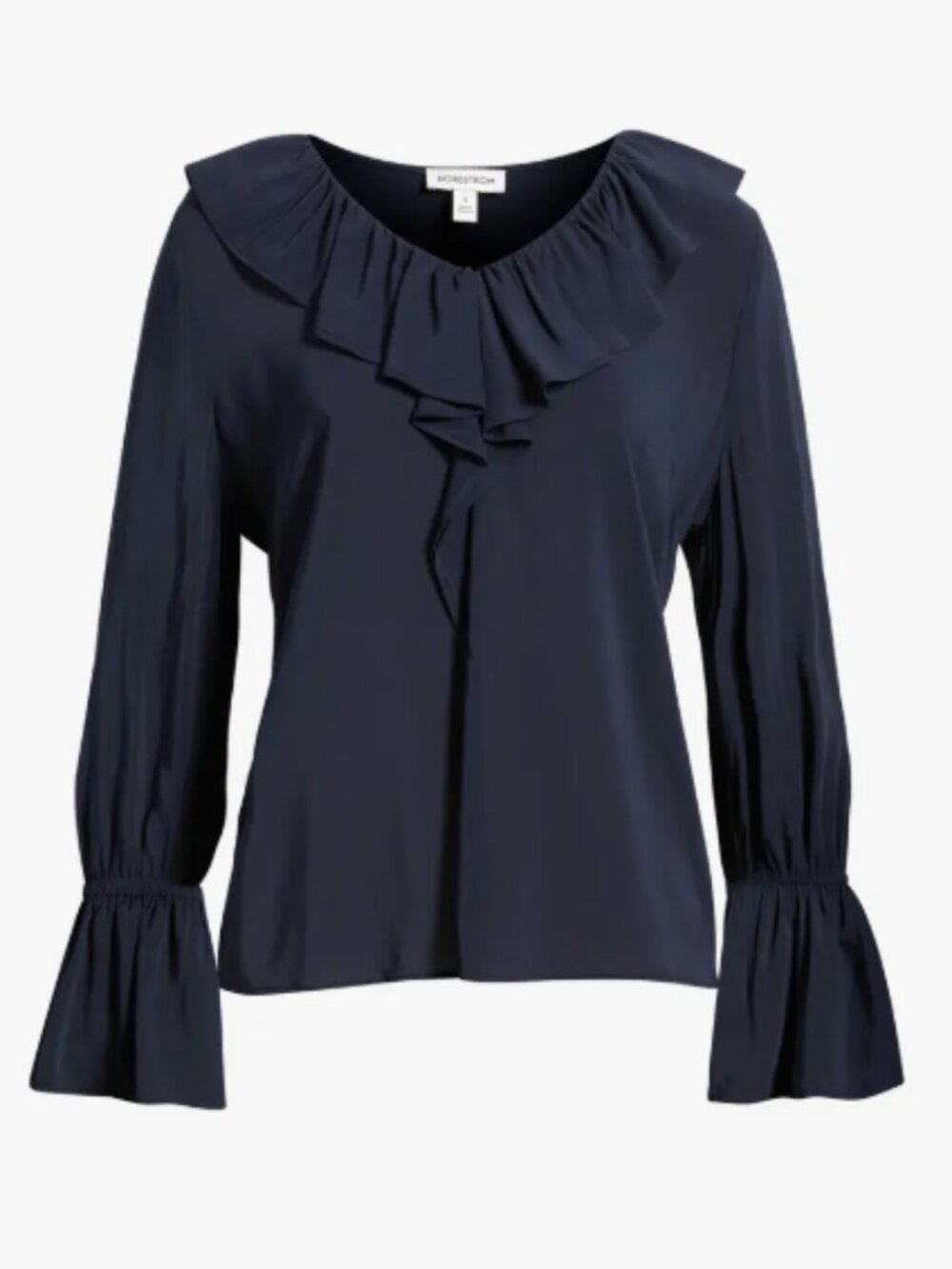 Nordstrom Ruffle Front V Neck Blouse – Night Navy – Large – Flounce Cuff